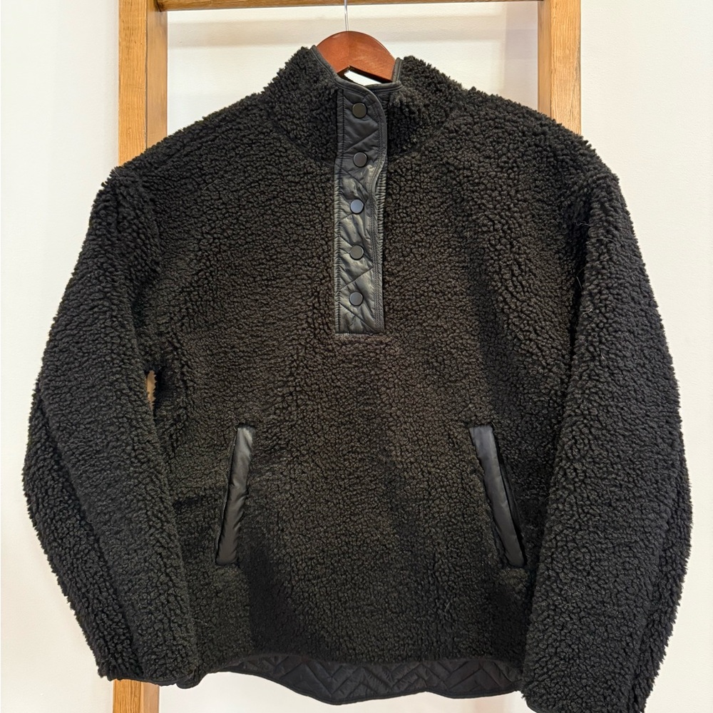 Athleta Black Sherpa Pullover with Leather Accents